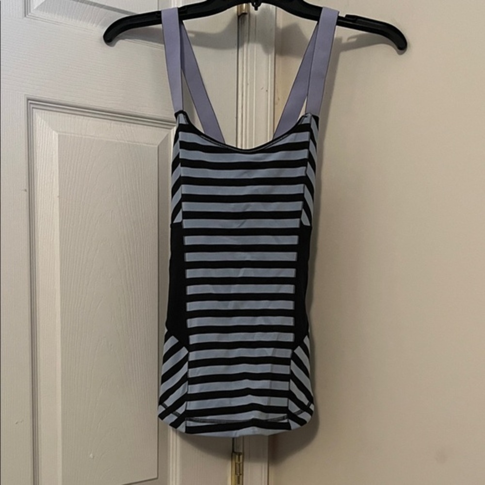 Lululemon Athletica Work It Out Black and Gray Striped Tank Top